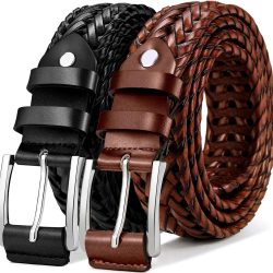 KEMISANT Mens belt 2 Pack, Woven Braided Leather Belt for